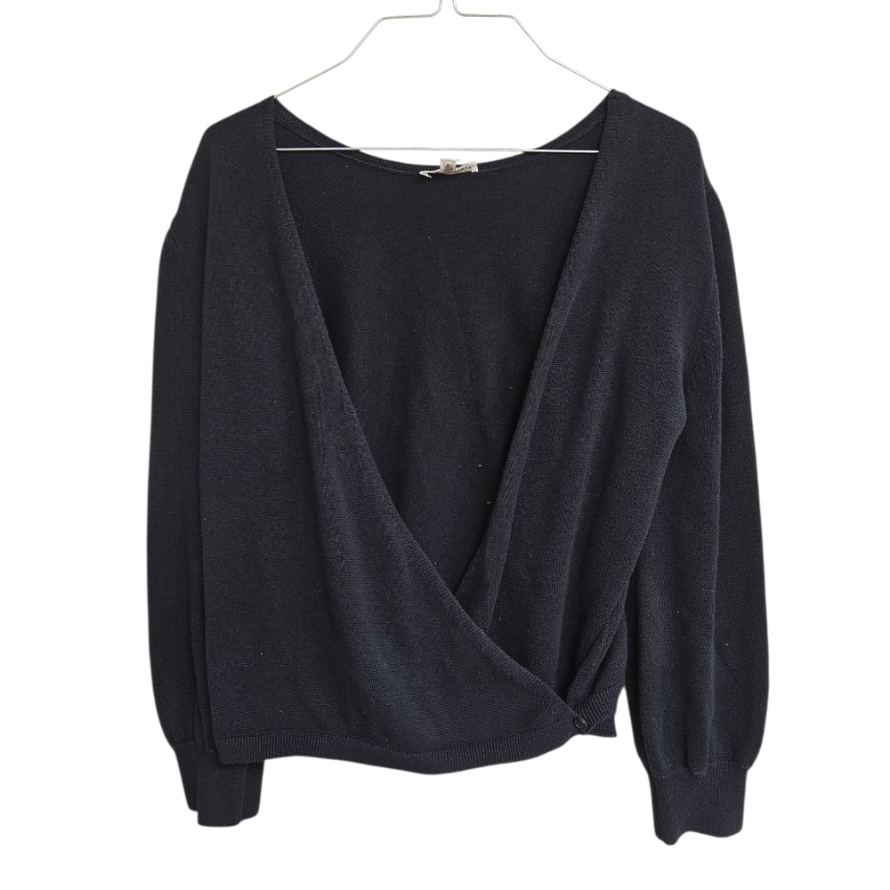 Vetta Wrap-Front Organic Cotton Cardigan Top Sweater Black Size XS